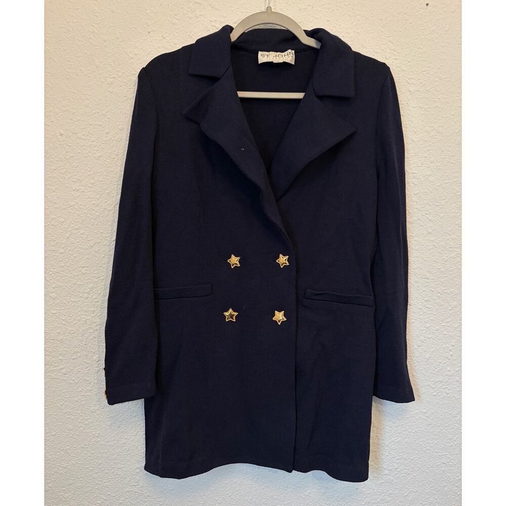 St. John Collection Blue Star Button Jacket Sweater Blazer Sz 6 Double Breasted